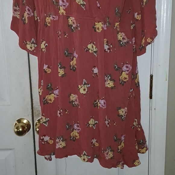 Xhilaration  dusty mauve  floral print faux wrap mini dress Sz XXL EUC - Picture 2 of 8